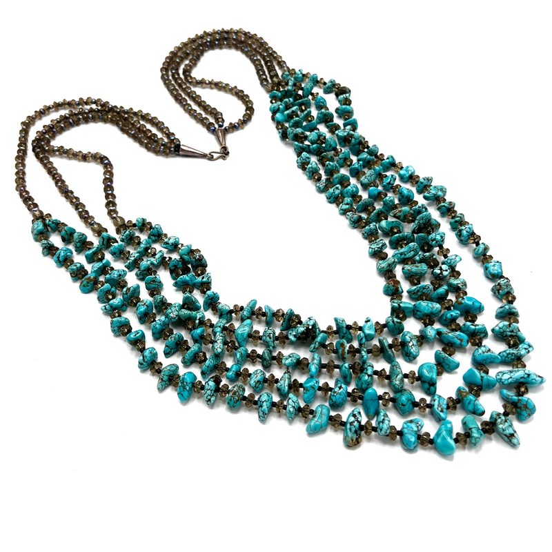 SOMS 6-Strand Turquoise Nugget & Crystal Necklace gallery