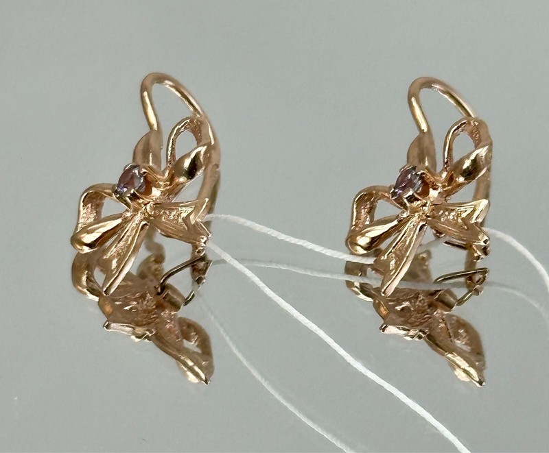 USSR Vintage Original Alexandrite (lab. made) Rose Gold Earrings 583 14K 4.02 g gallery