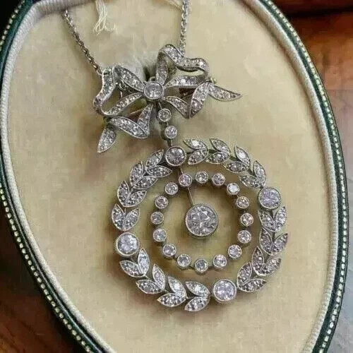 3Ct Vintage Art Deco Style Lab Created Diamond 14K White Gold FN Wedding Pendant gallery