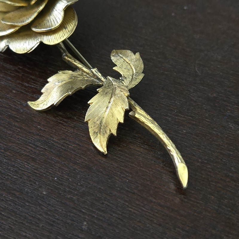 VTG Signed Vendome Sterling Silver Gold Vermeil Rose Brooch Pin Ruby gallery