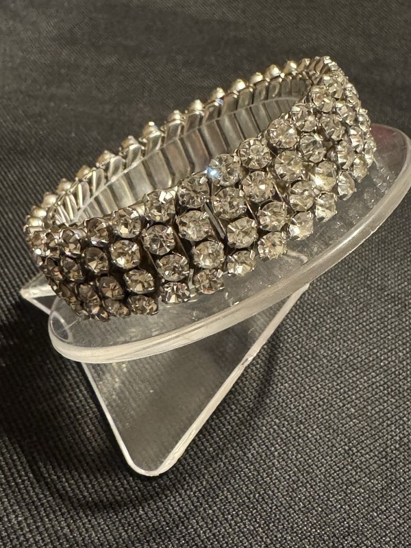 Airflex Silver-tone Expandable White Rhinestone Bracelet, Made In the USA gallery