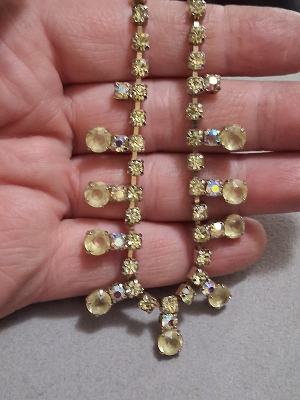Frosted yellow jonquil crystal, faceted yellow rhinestone necklace w/aurora AB gallery